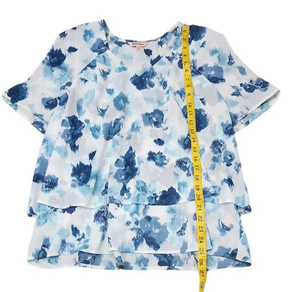 Juicy Couture Layered Ruffled V-Neck White/Blue Cold Shoulder Flowy Top XXL - Picture 6 of 9